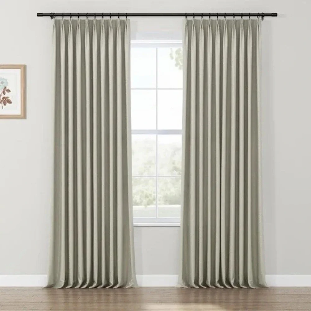 TWOPAGES Herringbone Drape Pleated Curtains (2) 52Wx90